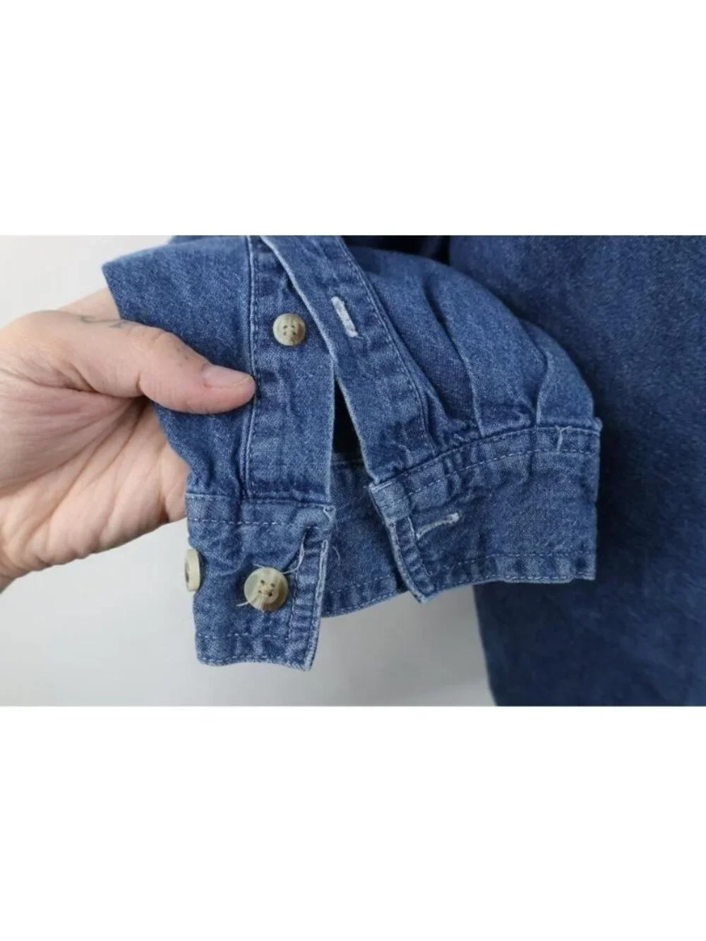 Vintage 90s Streetwear Mens XL Baggy Denim Jean Collared Button Down Shirt Blue